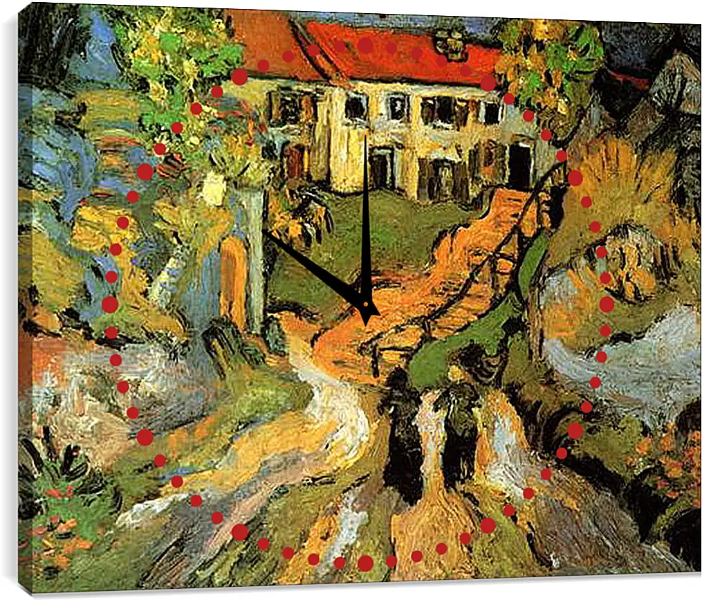 Часы картина - Village Street and Steps in Auvers with Two Figures. Винсент Ван Гог