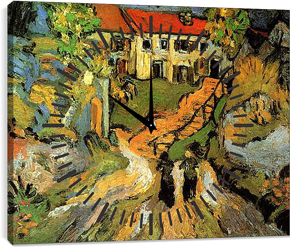 Часы картина - Village Street and Steps in Auvers with Two Figures. Винсент Ван Гог