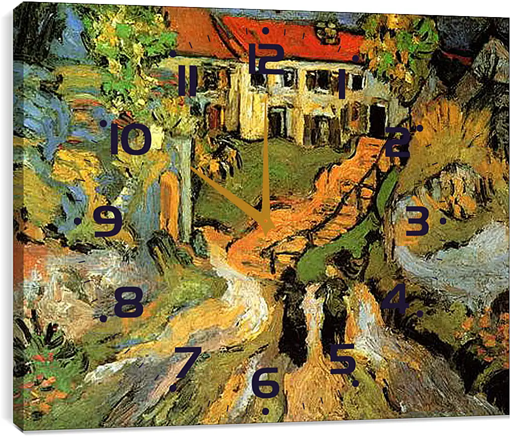 Часы картина - Village Street and Steps in Auvers with Two Figures. Винсент Ван Гог