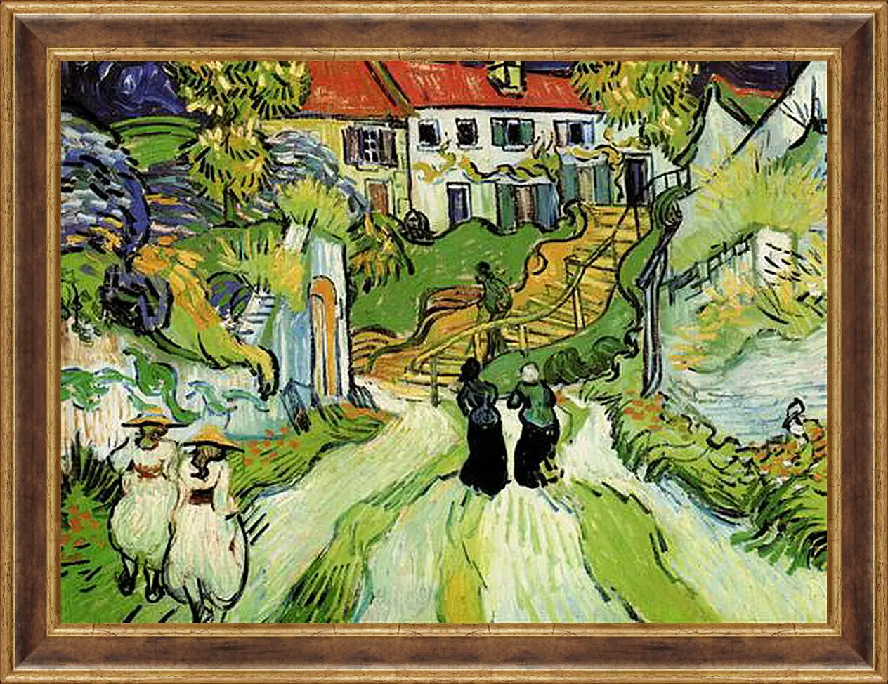 Картина в раме - Village Street and Steps in Auvers with Figures. Винсент Ван Гог