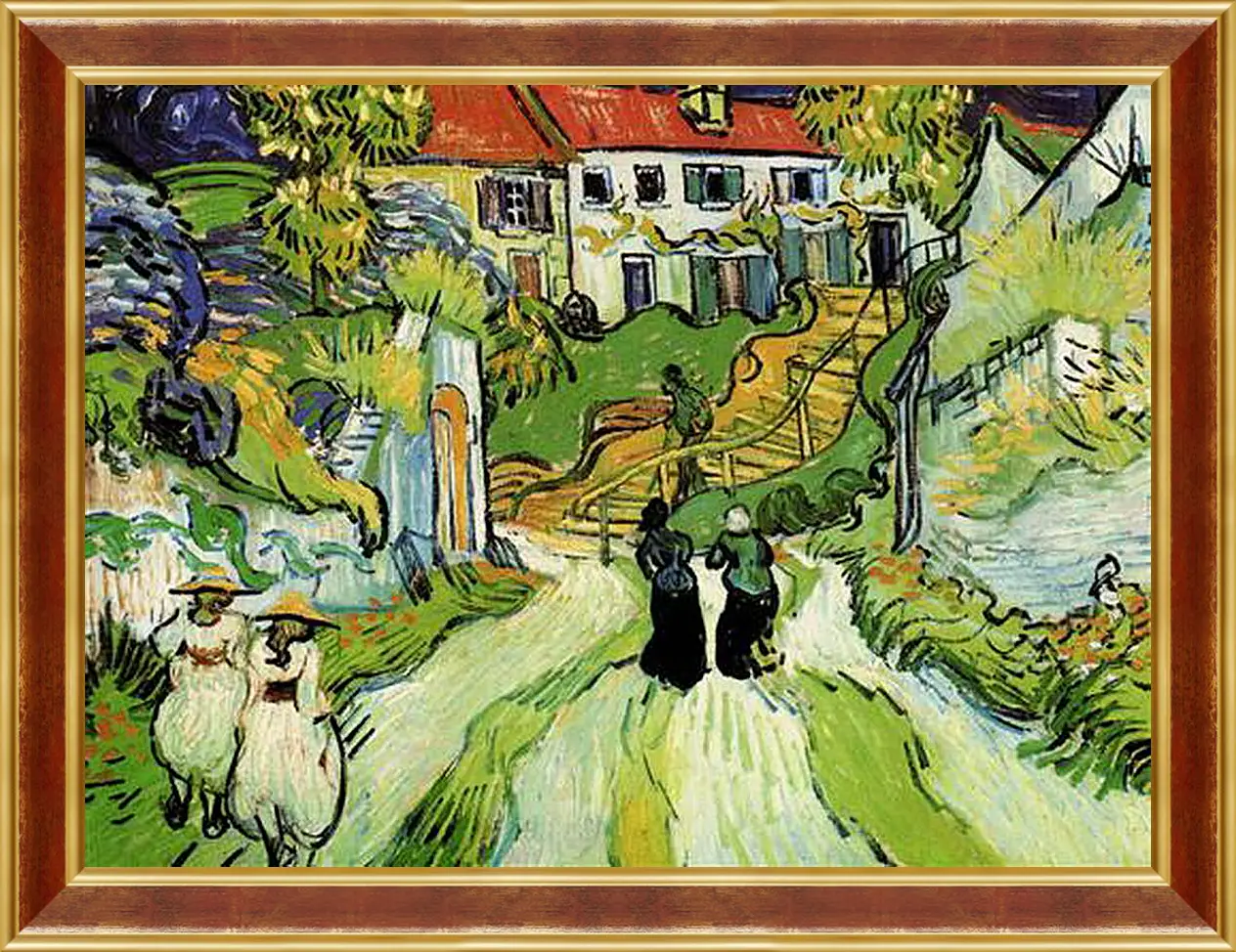 Картина в раме - Village Street and Steps in Auvers with Figures. Винсент Ван Гог