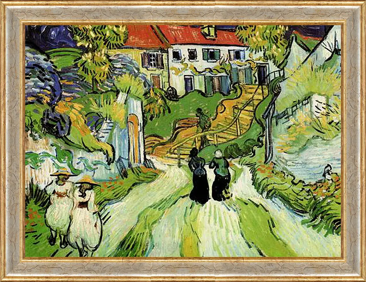 Картина в раме - Village Street and Steps in Auvers with Figures. Винсент Ван Гог