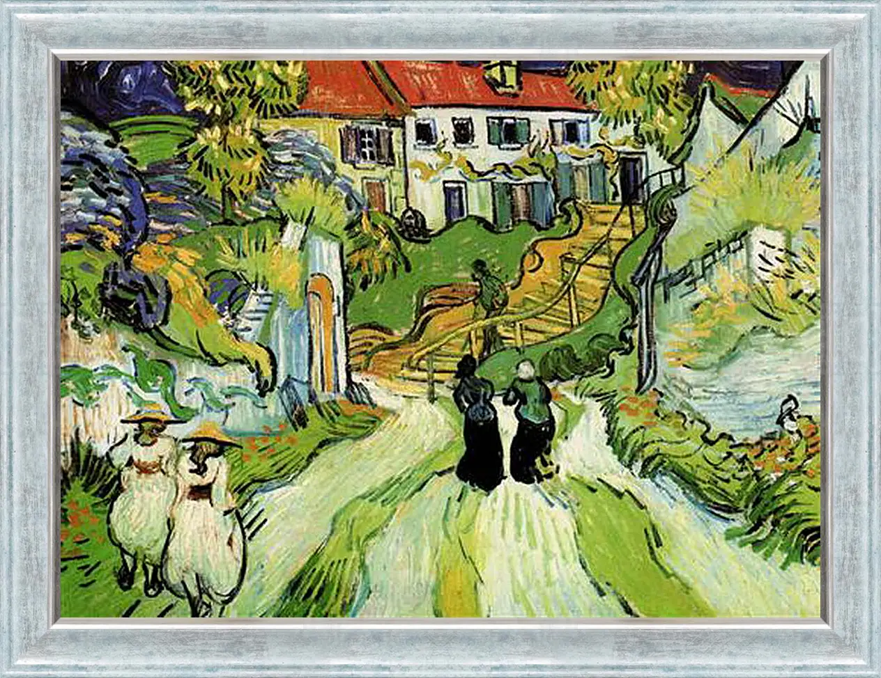 Картина в раме - Village Street and Steps in Auvers with Figures. Винсент Ван Гог