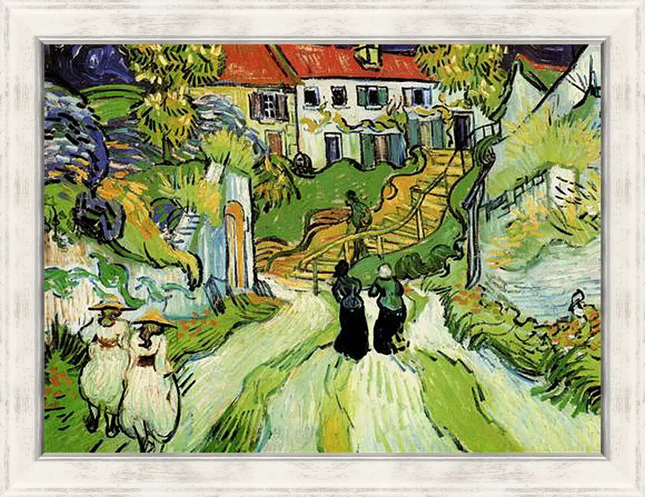 Картина в раме - Village Street and Steps in Auvers with Figures. Винсент Ван Гог