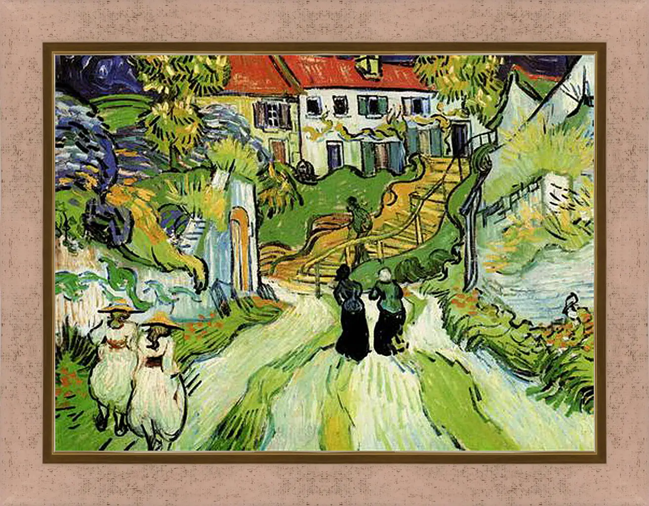 Картина в раме - Village Street and Steps in Auvers with Figures. Винсент Ван Гог