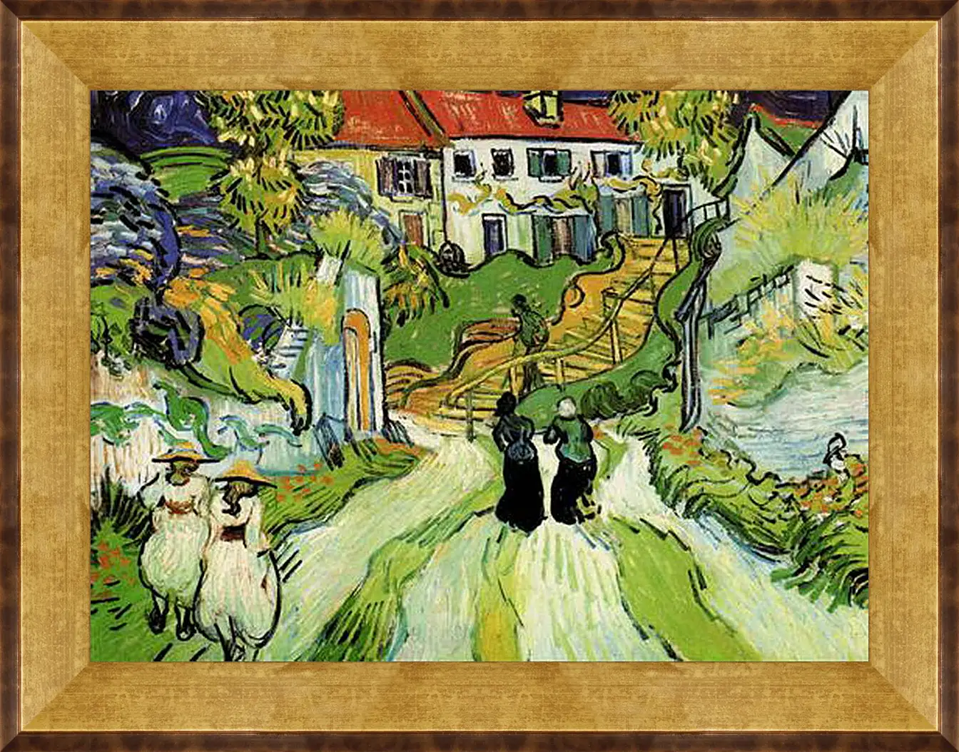 Картина в раме - Village Street and Steps in Auvers with Figures. Винсент Ван Гог