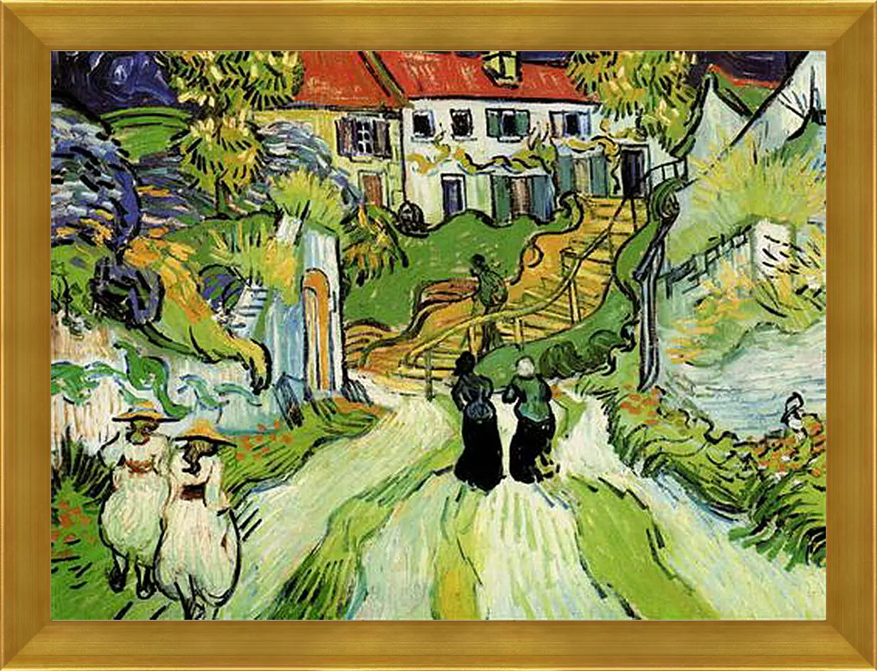 Картина в раме - Village Street and Steps in Auvers with Figures. Винсент Ван Гог