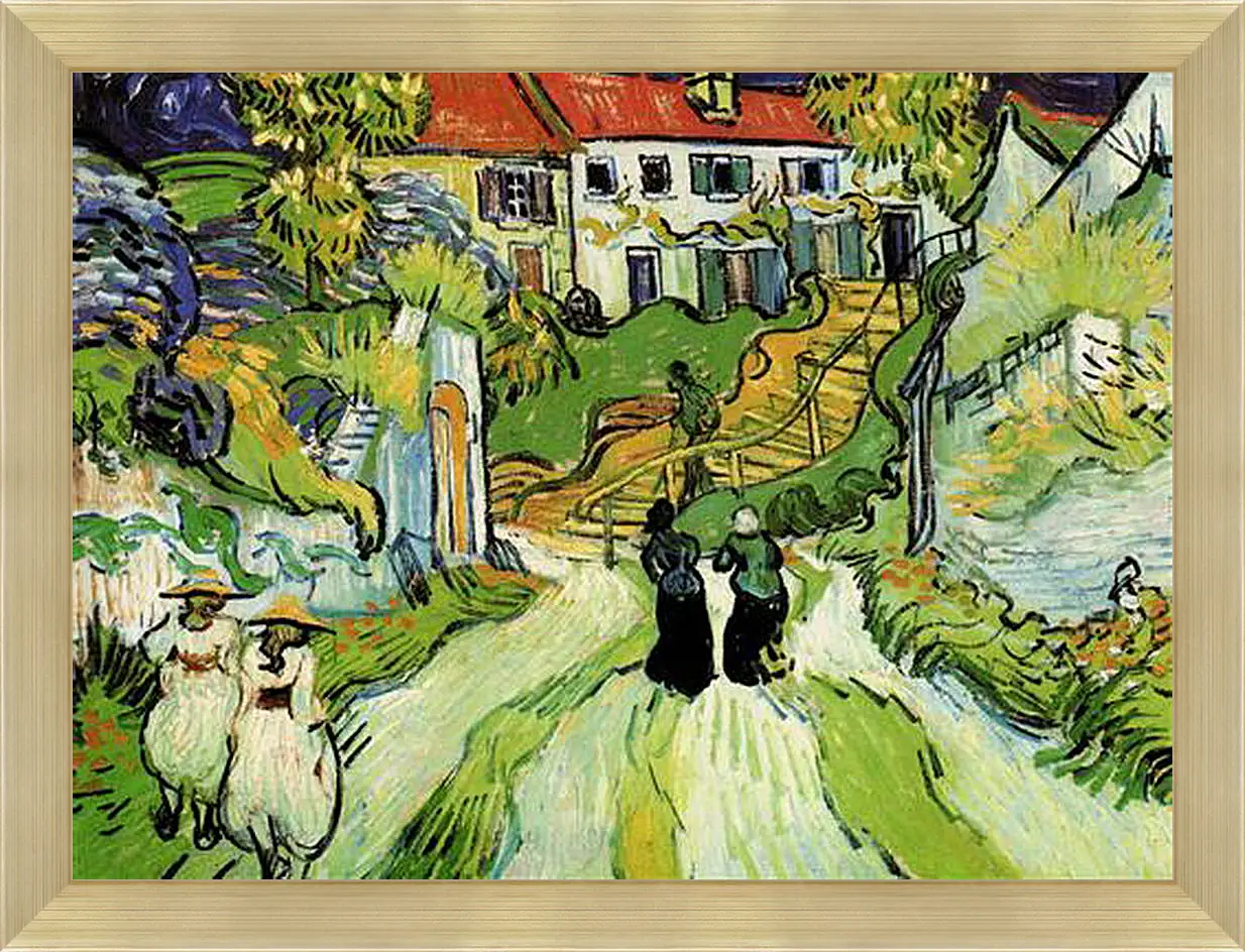 Картина в раме - Village Street and Steps in Auvers with Figures. Винсент Ван Гог