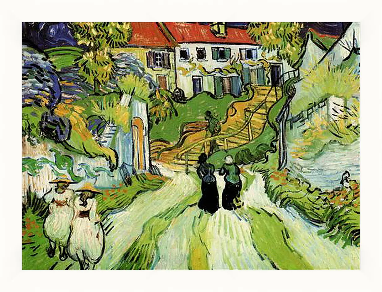 Картина в раме - Village Street and Steps in Auvers with Figures. Винсент Ван Гог