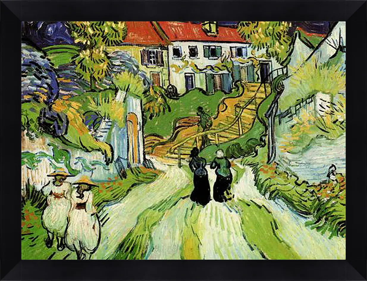 Картина в раме - Village Street and Steps in Auvers with Figures. Винсент Ван Гог