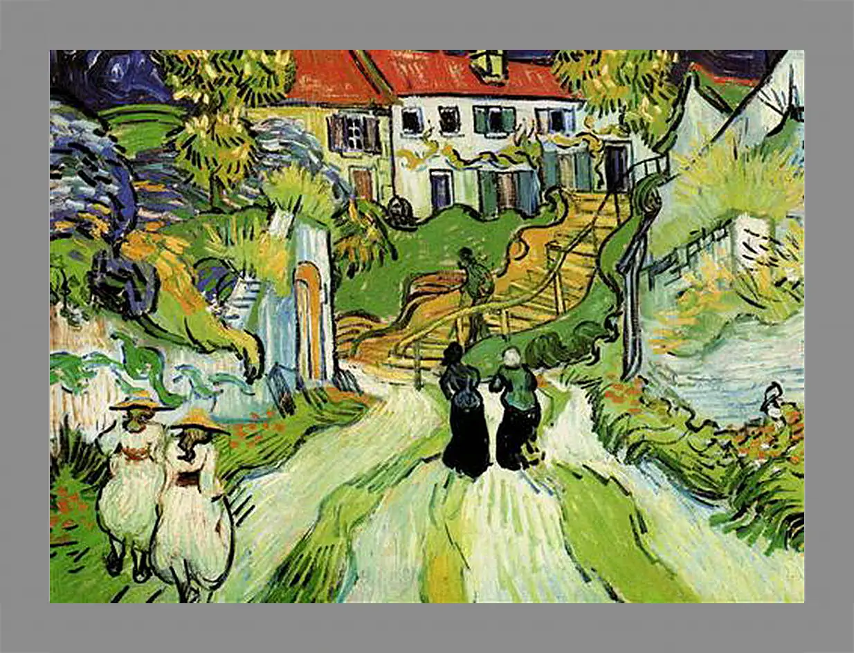 Картина в раме - Village Street and Steps in Auvers with Figures. Винсент Ван Гог