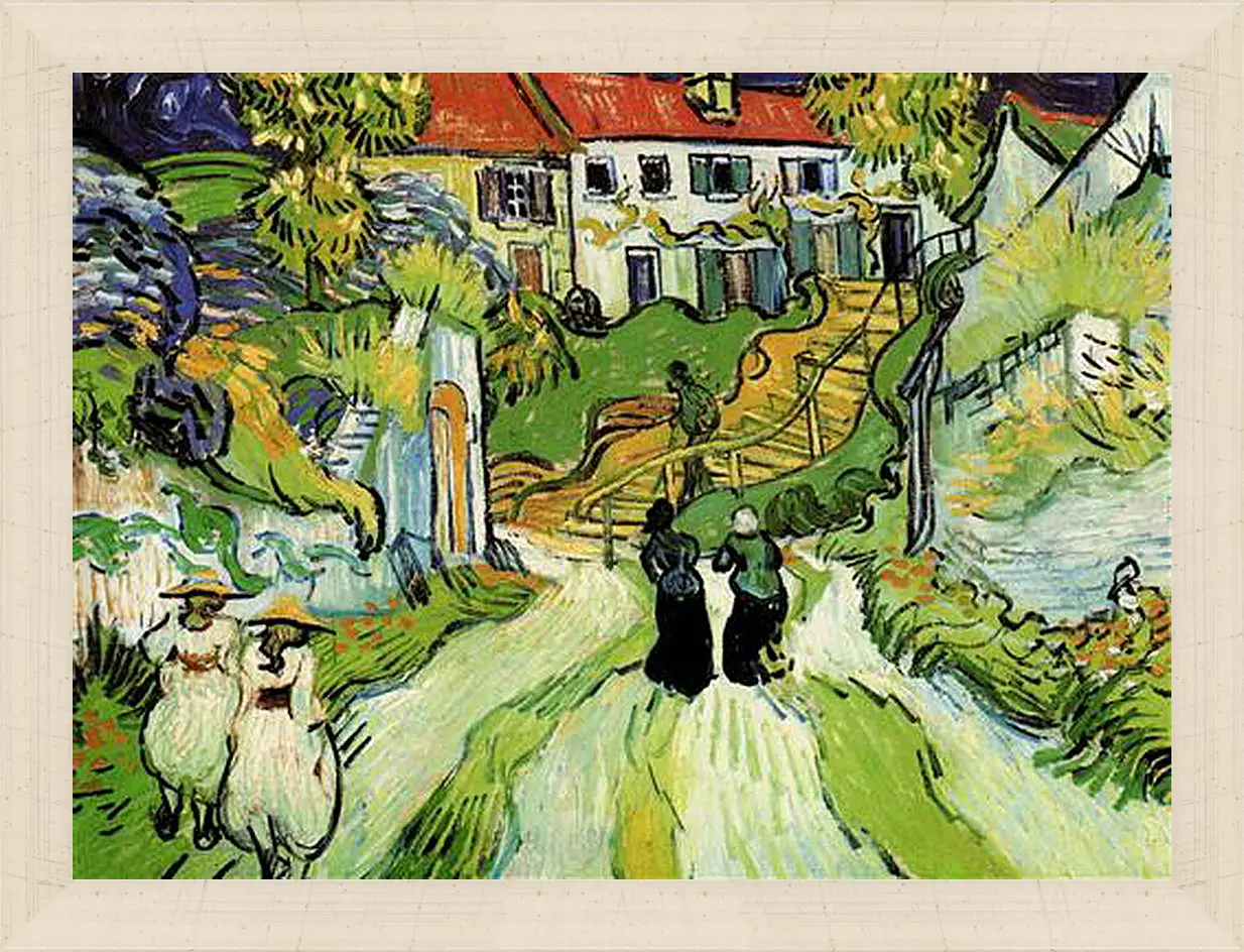 Картина в раме - Village Street and Steps in Auvers with Figures. Винсент Ван Гог