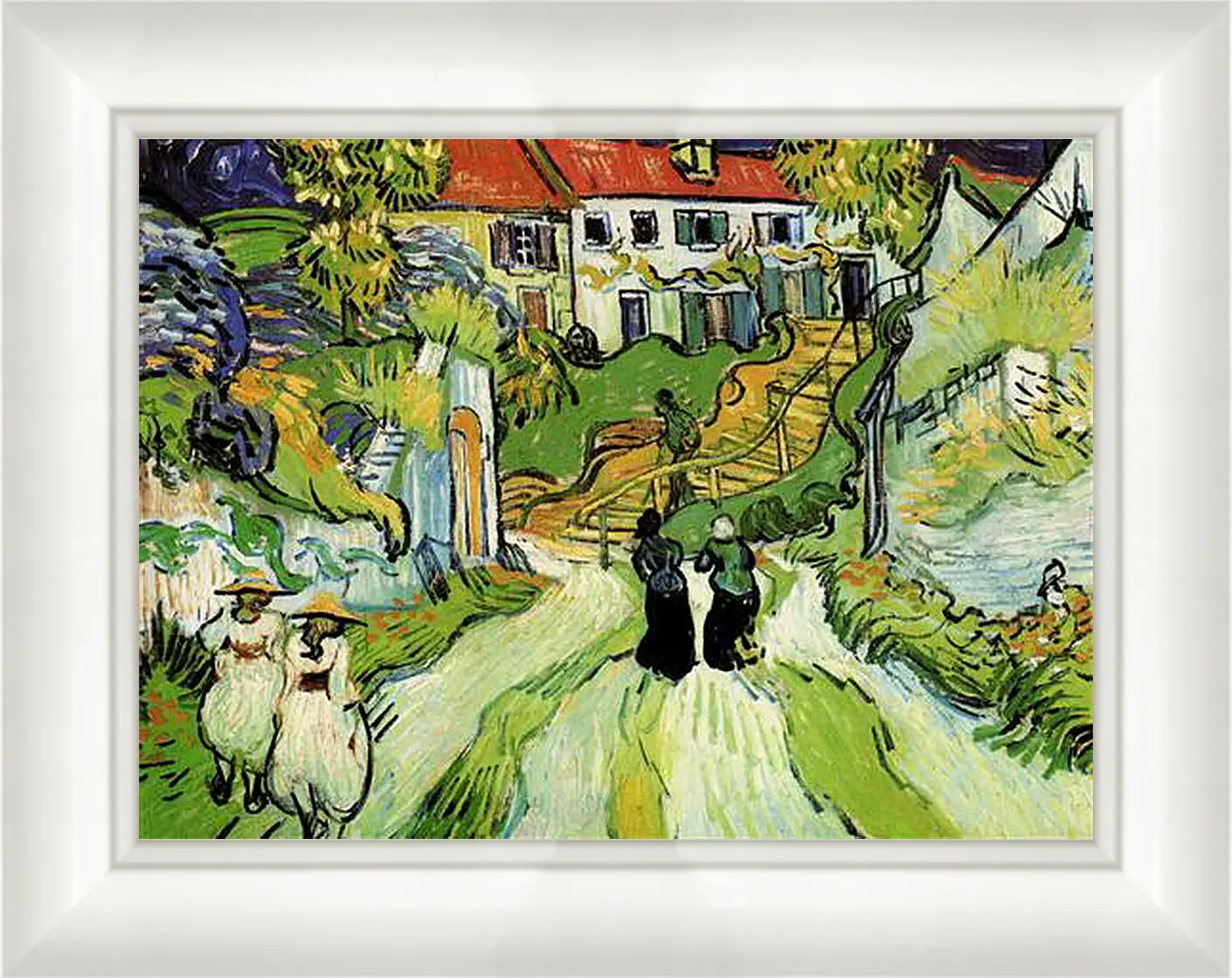 Картина в раме - Village Street and Steps in Auvers with Figures. Винсент Ван Гог