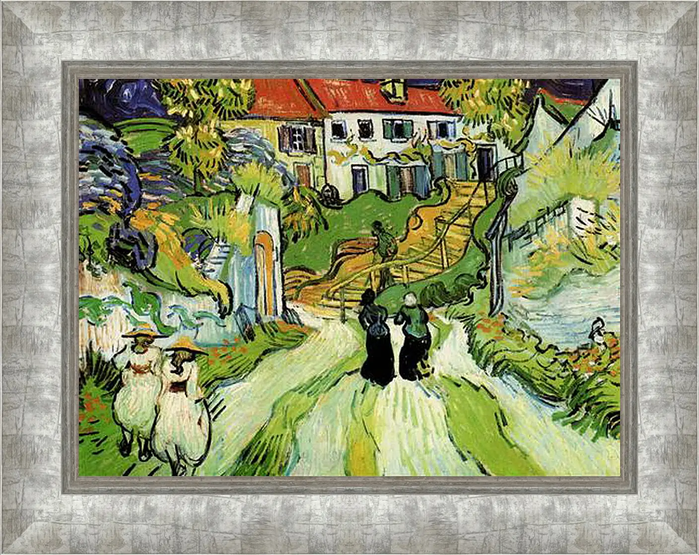 Картина в раме - Village Street and Steps in Auvers with Figures. Винсент Ван Гог