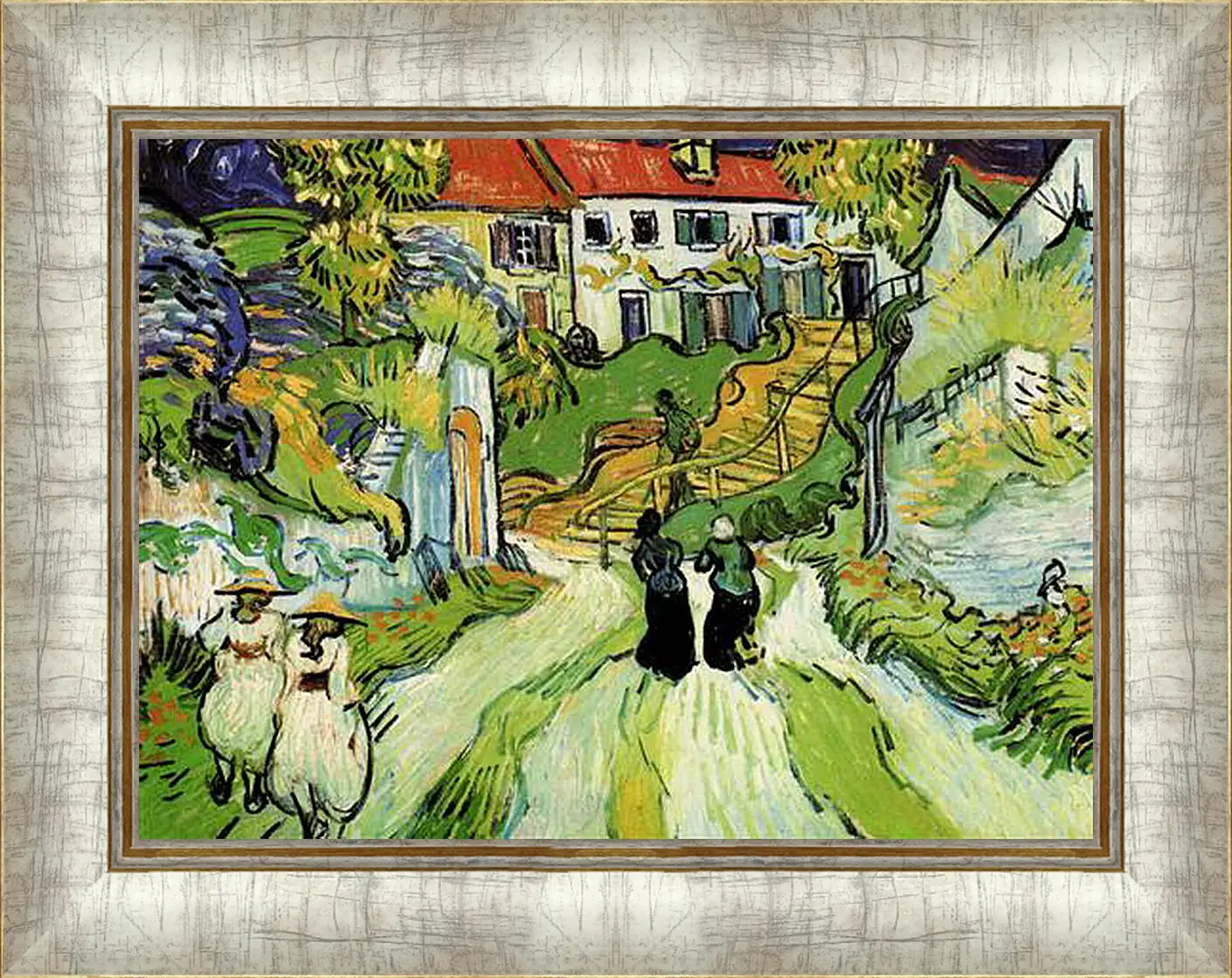 Картина в раме - Village Street and Steps in Auvers with Figures. Винсент Ван Гог