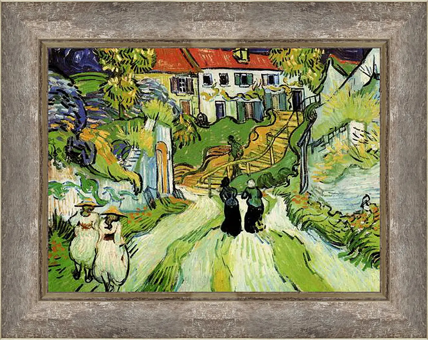 Картина в раме - Village Street and Steps in Auvers with Figures. Винсент Ван Гог