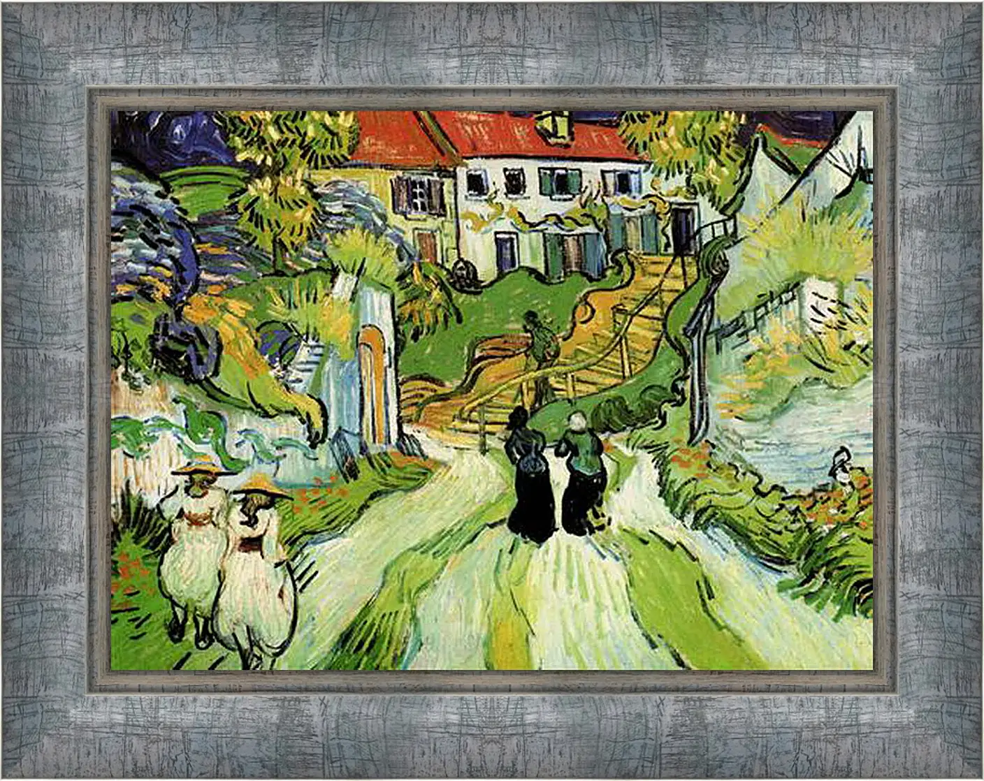 Картина в раме - Village Street and Steps in Auvers with Figures. Винсент Ван Гог