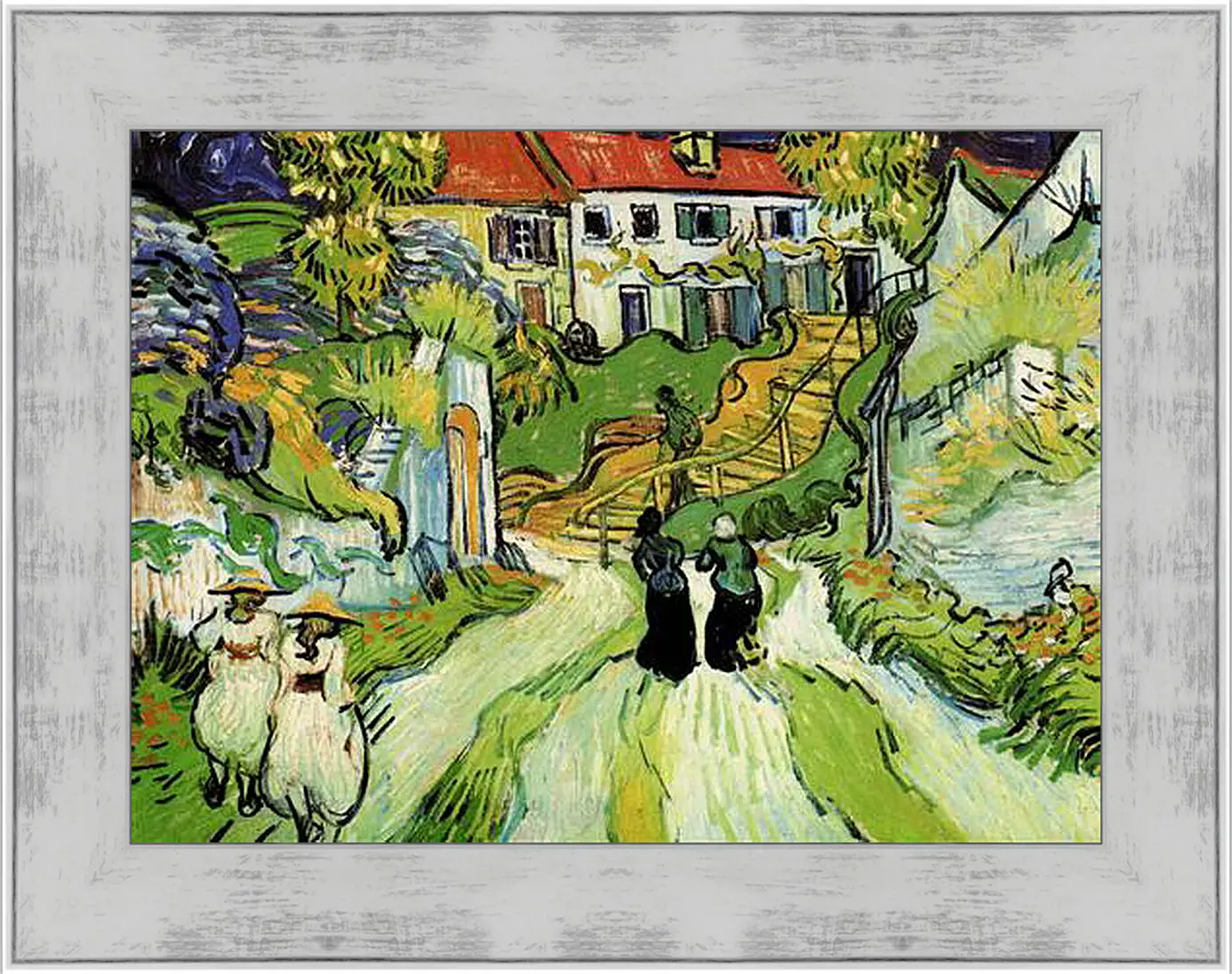 Картина в раме - Village Street and Steps in Auvers with Figures. Винсент Ван Гог