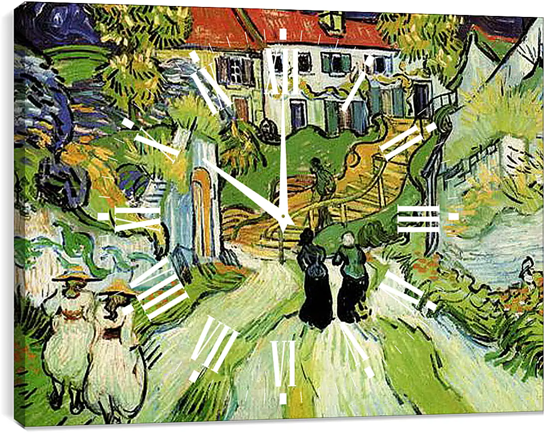 Часы картина - Village Street and Steps in Auvers with Figures. Винсент Ван Гог