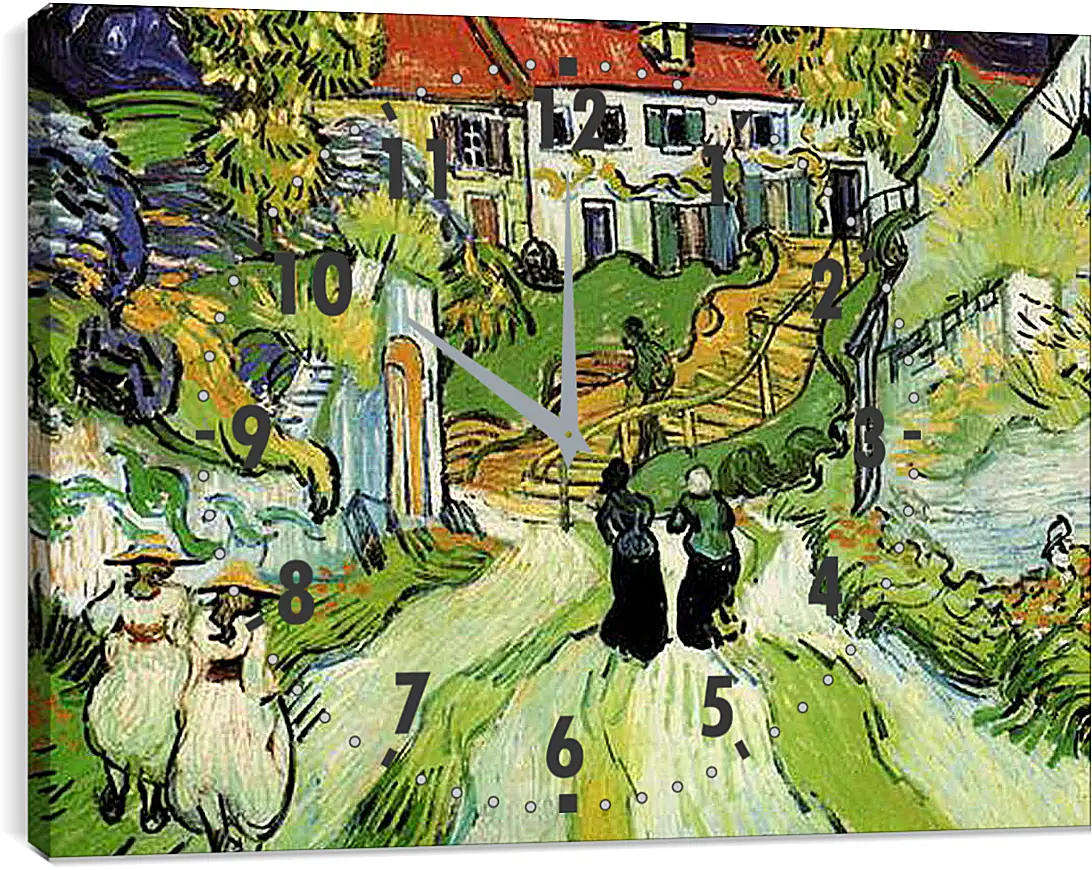 Часы картина - Village Street and Steps in Auvers with Figures. Винсент Ван Гог