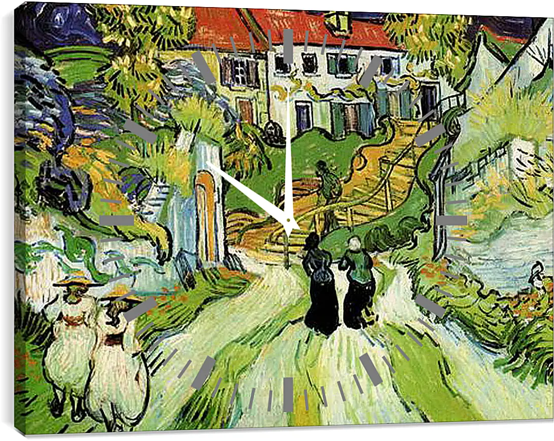 Часы картина - Village Street and Steps in Auvers with Figures. Винсент Ван Гог