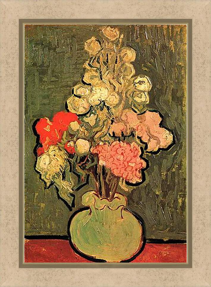Картина в раме - Still Life Vase with Rose-Mallows. Винсент Ван Гог