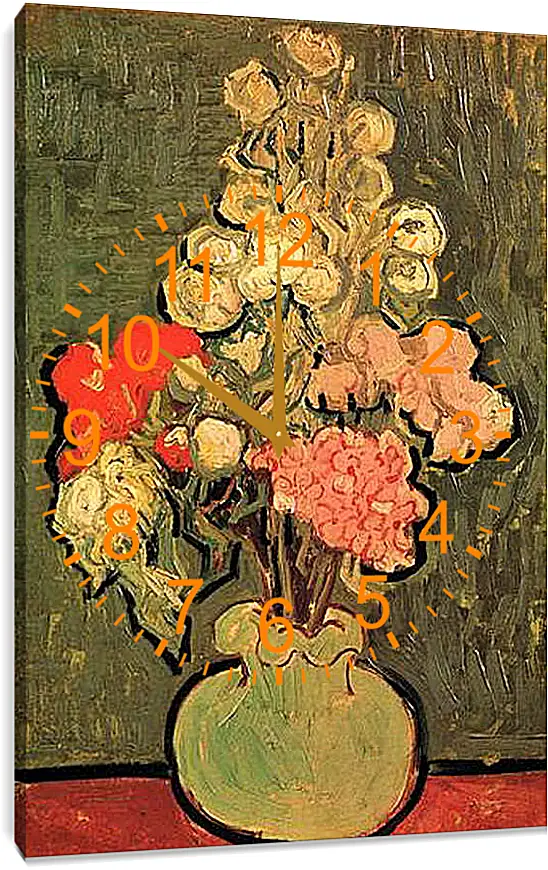 Часы картина - Still Life Vase with Rose-Mallows. Винсент Ван Гог