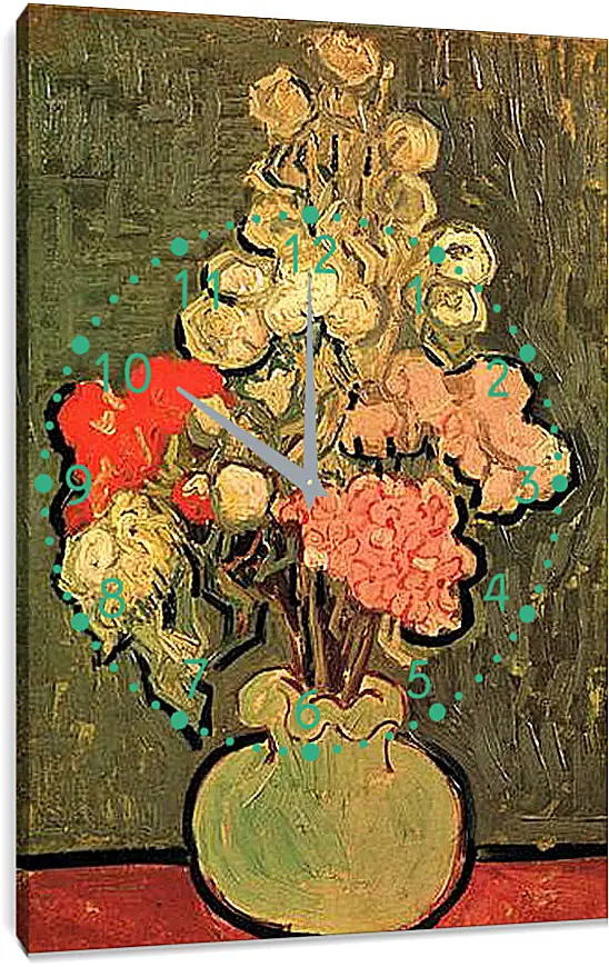 Часы картина - Still Life Vase with Rose-Mallows. Винсент Ван Гог