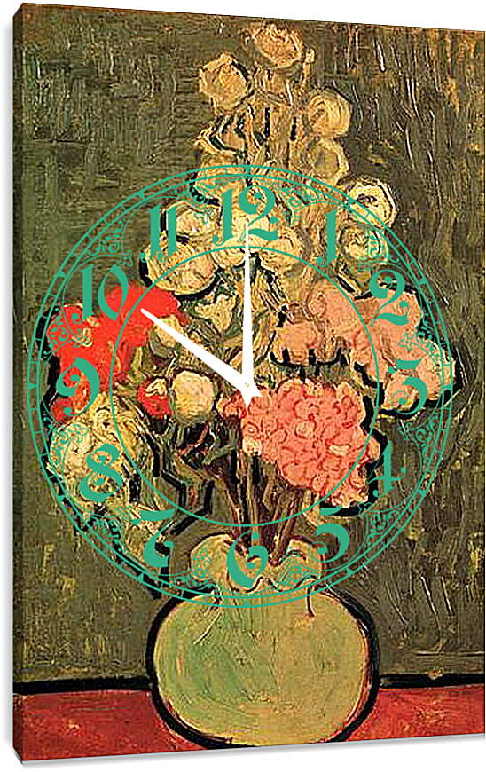 Часы картина - Still Life Vase with Rose-Mallows. Винсент Ван Гог