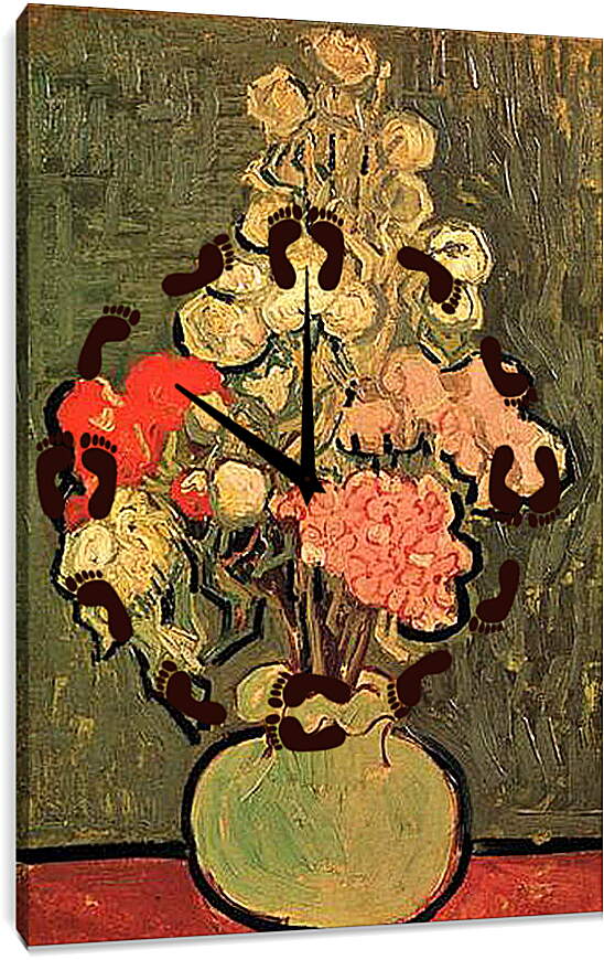 Часы картина - Still Life Vase with Rose-Mallows. Винсент Ван Гог