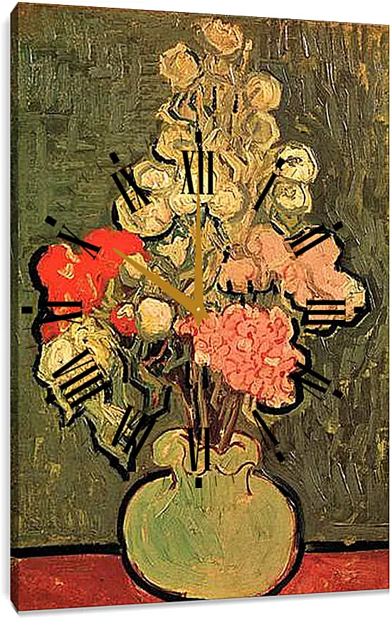 Часы картина - Still Life Vase with Rose-Mallows. Винсент Ван Гог