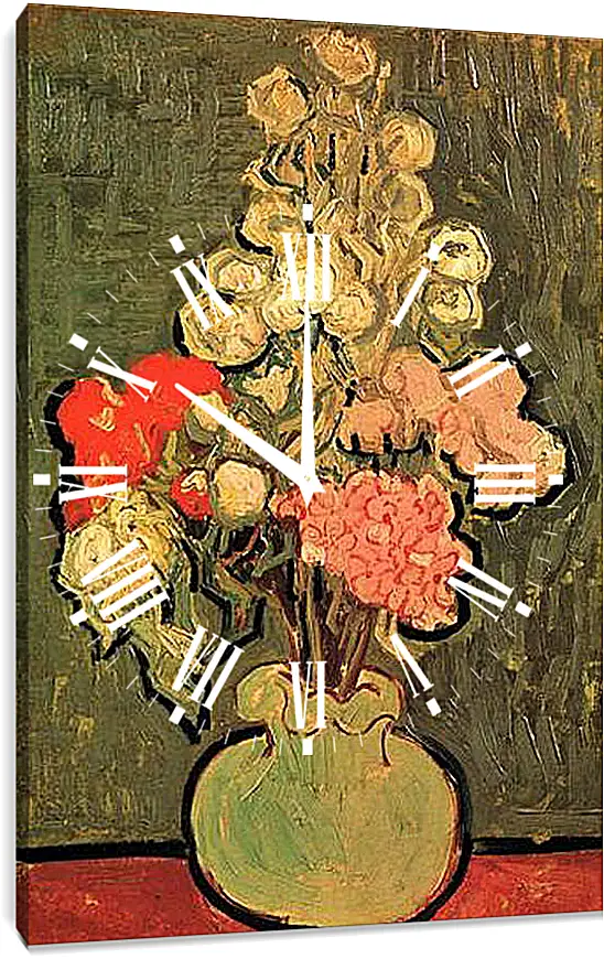 Часы картина - Still Life Vase with Rose-Mallows. Винсент Ван Гог