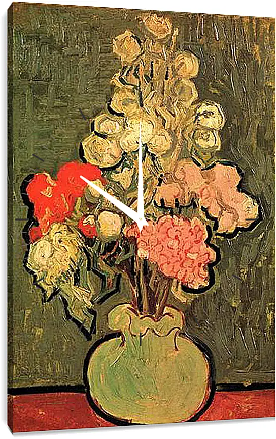 Часы картина - Still Life Vase with Rose-Mallows. Винсент Ван Гог