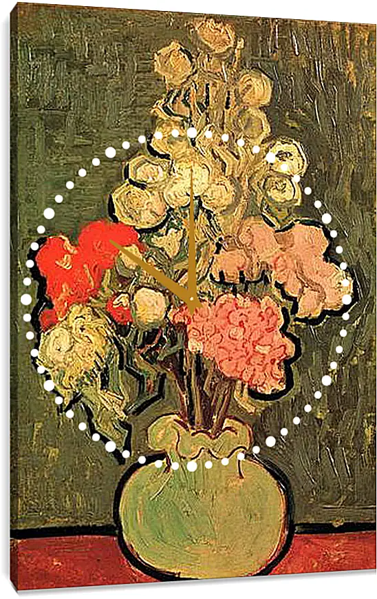 Часы картина - Still Life Vase with Rose-Mallows. Винсент Ван Гог