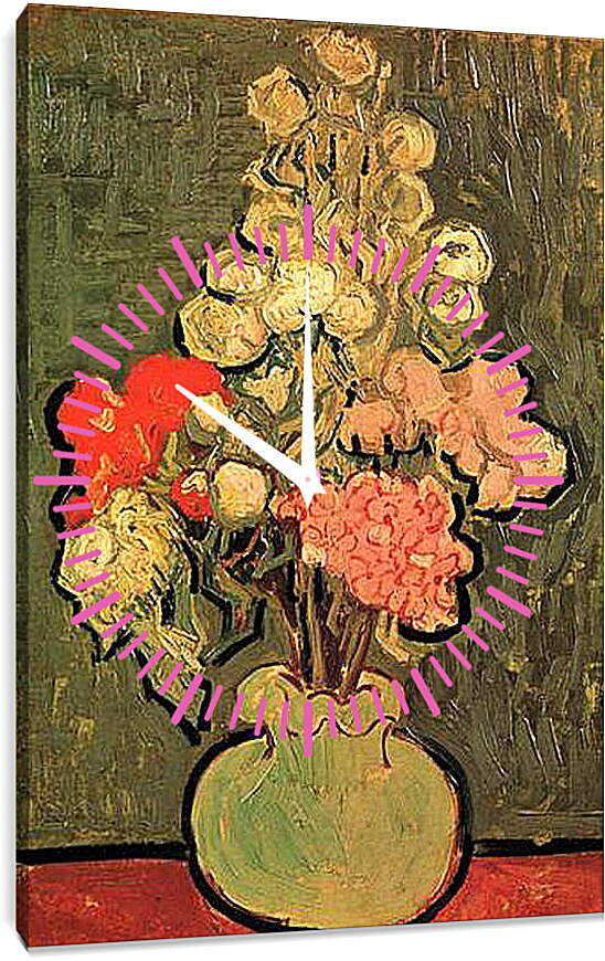 Часы картина - Still Life Vase with Rose-Mallows. Винсент Ван Гог