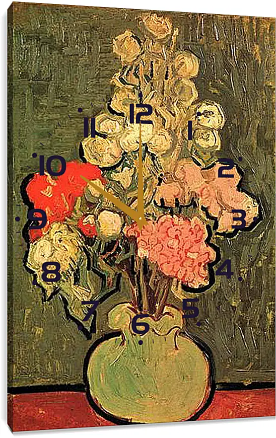 Часы картина - Still Life Vase with Rose-Mallows. Винсент Ван Гог