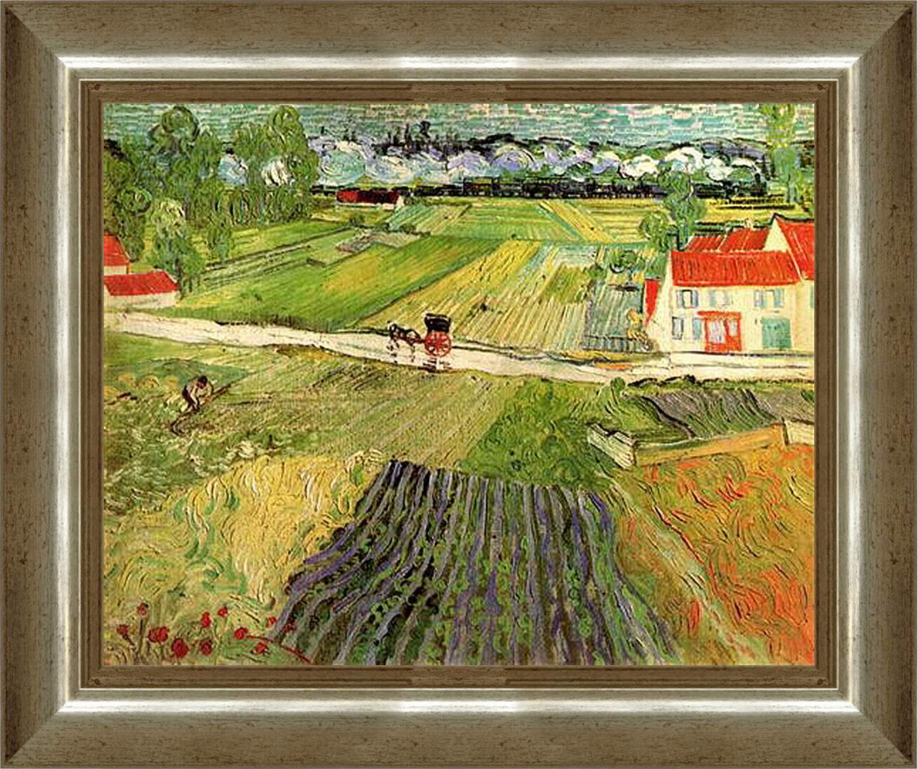 Картина в раме - Landscape with Carriage and Train in the Background. Винсент Ван Гог