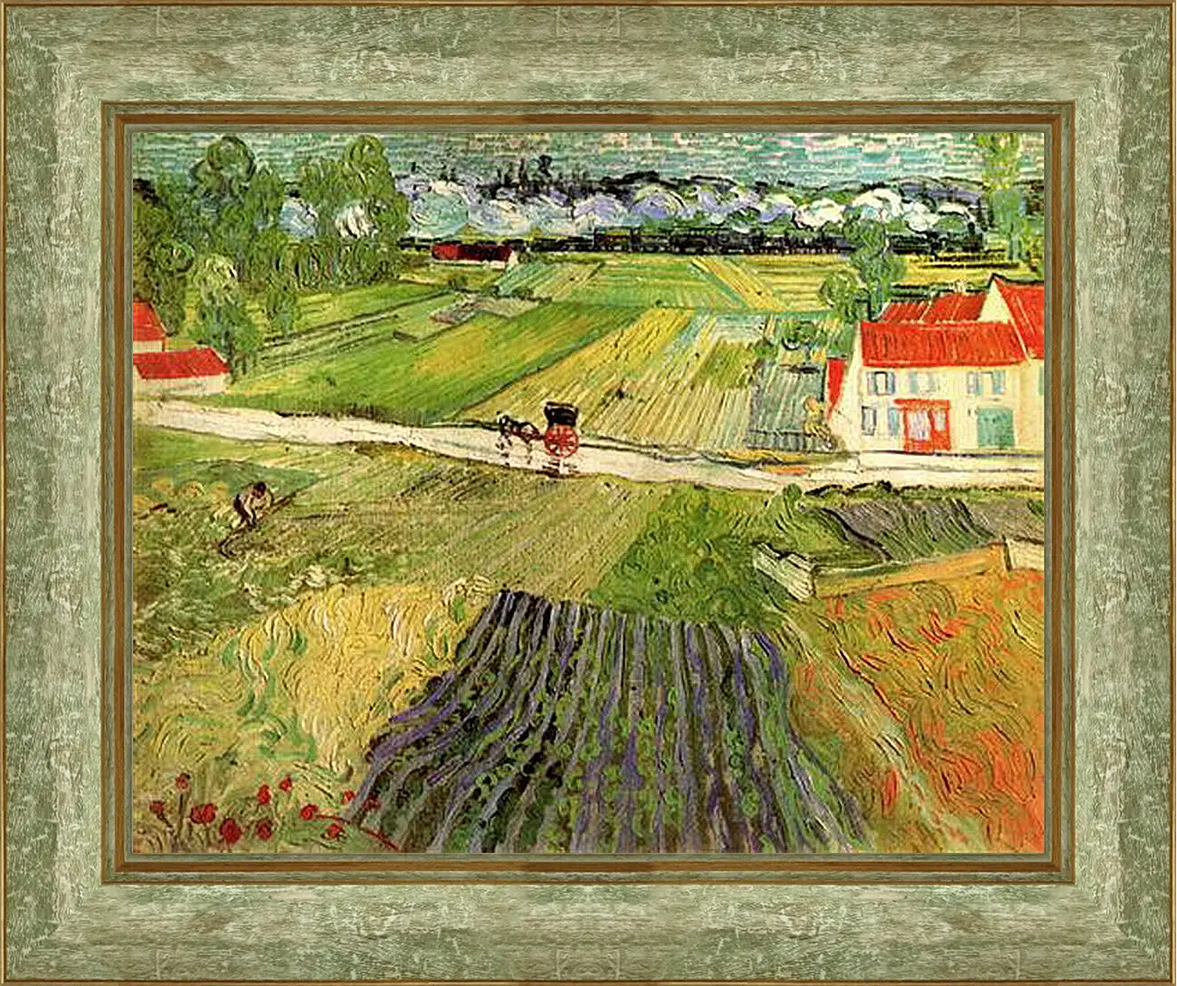 Картина в раме - Landscape with Carriage and Train in the Background. Винсент Ван Гог