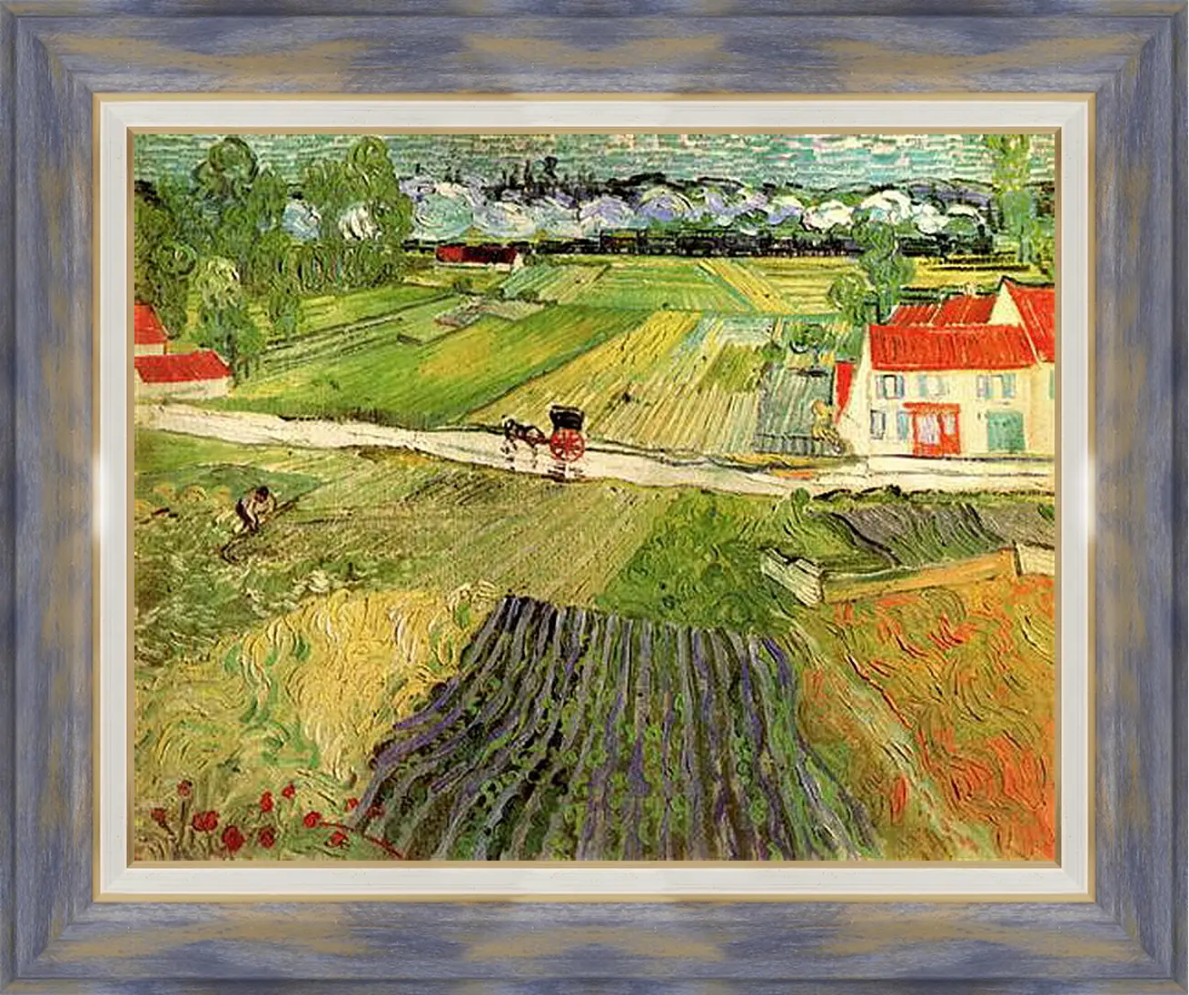 Картина в раме - Landscape with Carriage and Train in the Background. Винсент Ван Гог