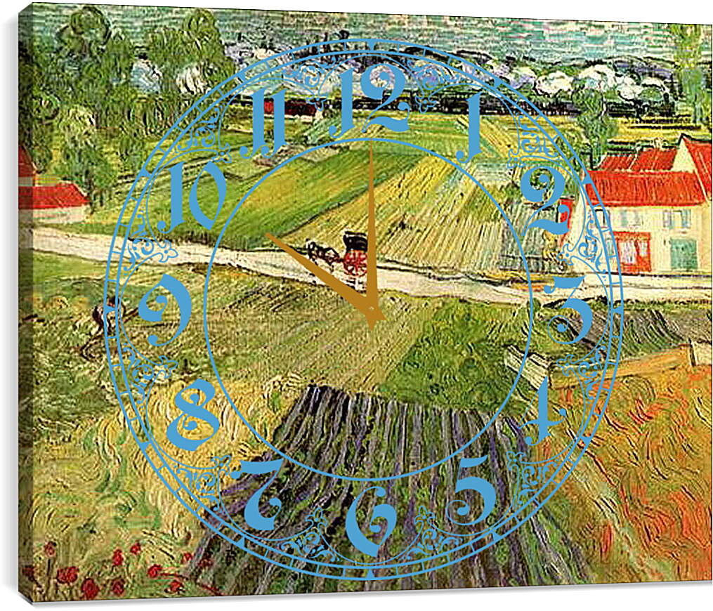 Часы картина - Landscape with Carriage and Train in the Background. Винсент Ван Гог