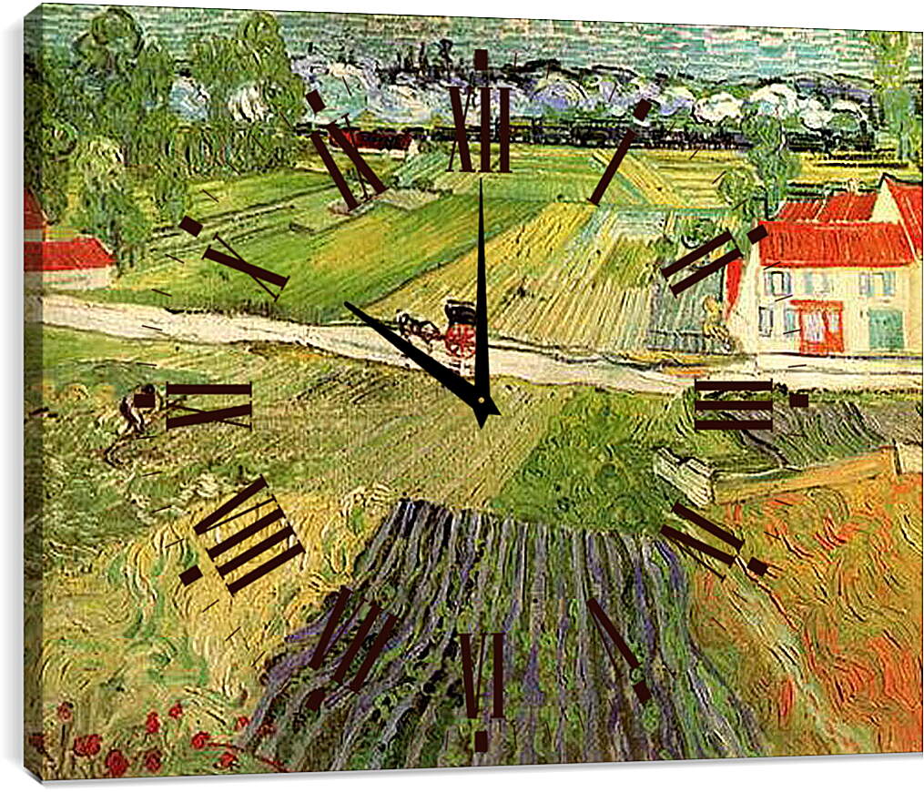 Часы картина - Landscape with Carriage and Train in the Background. Винсент Ван Гог