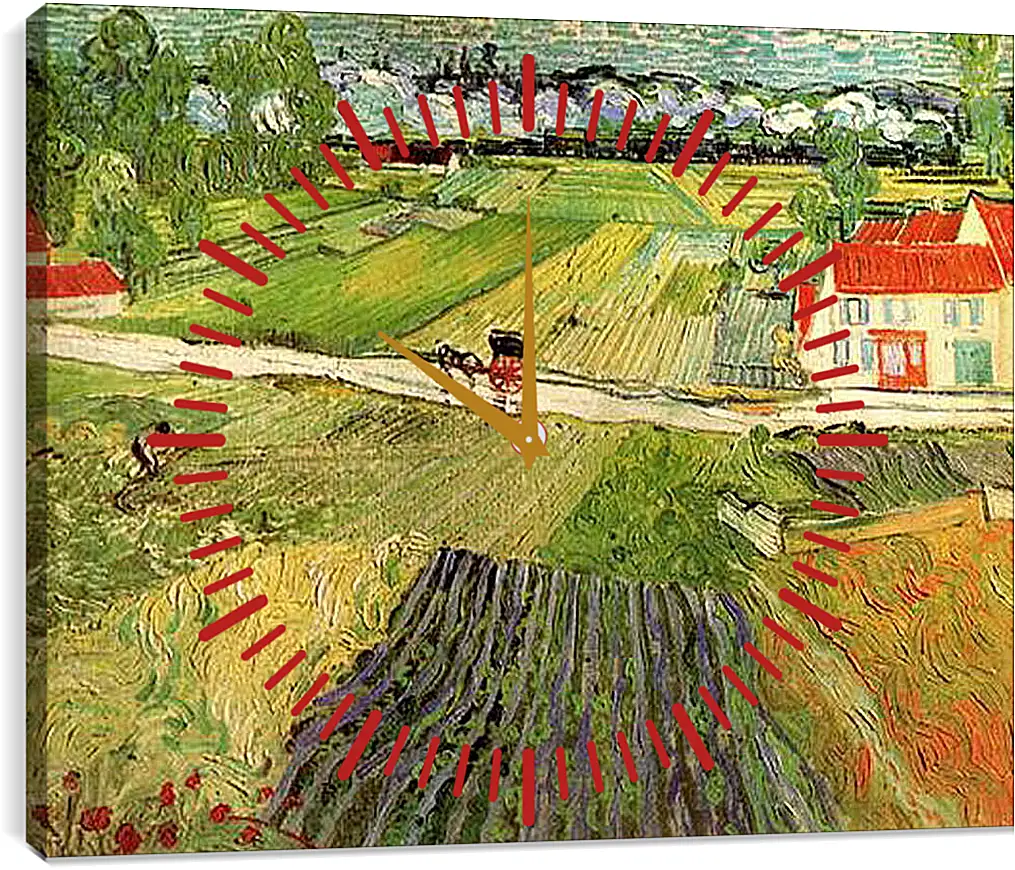 Часы картина - Landscape with Carriage and Train in the Background. Винсент Ван Гог