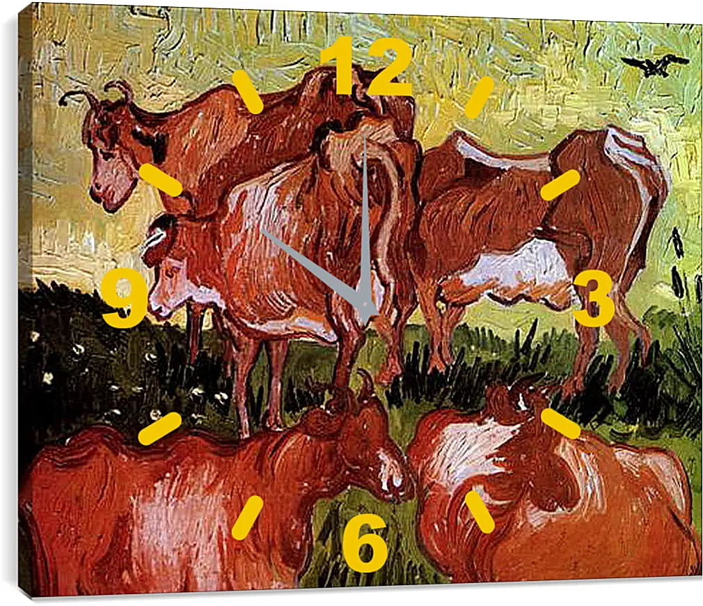 Часы картина - Cows after Jordaens. Винсент Ван Гог