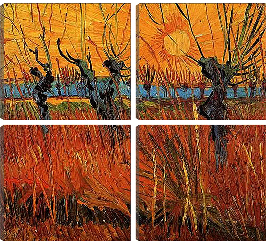 Модульная картина - Willows at Sunset. Винсент Ван Гог