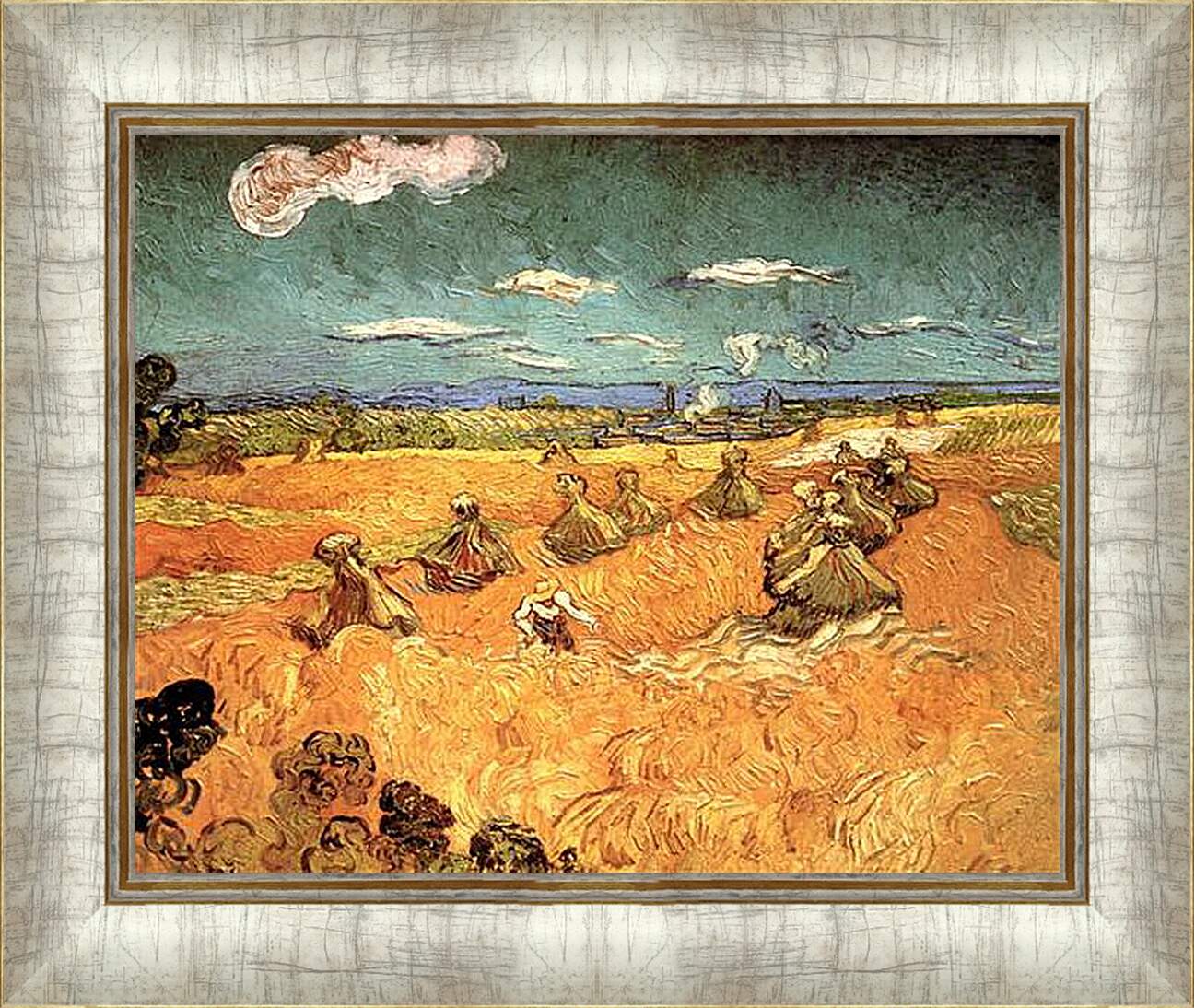 Картина в раме - Wheat Stacks with Reaper. Винсент Ван Гог