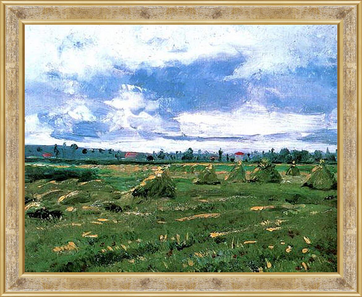 Картина в раме - Wheat Fields with Stacks. Винсент Ван Гог