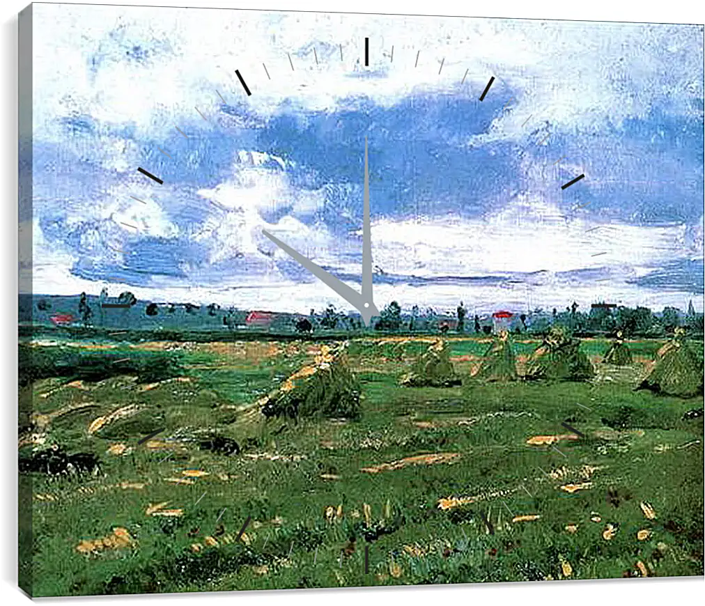 Часы картина - Wheat Fields with Stacks. Винсент Ван Гог