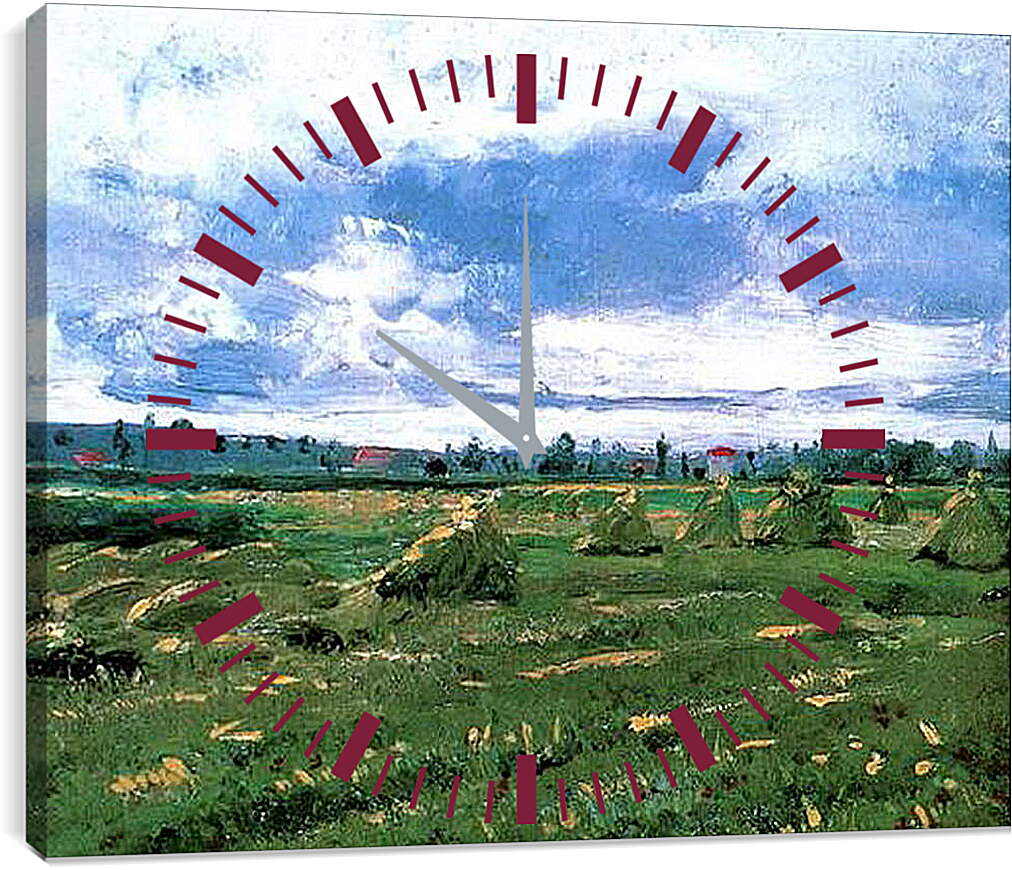 Часы картина - Wheat Fields with Stacks. Винсент Ван Гог