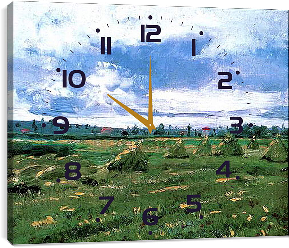 Часы картина - Wheat Fields with Stacks. Винсент Ван Гог