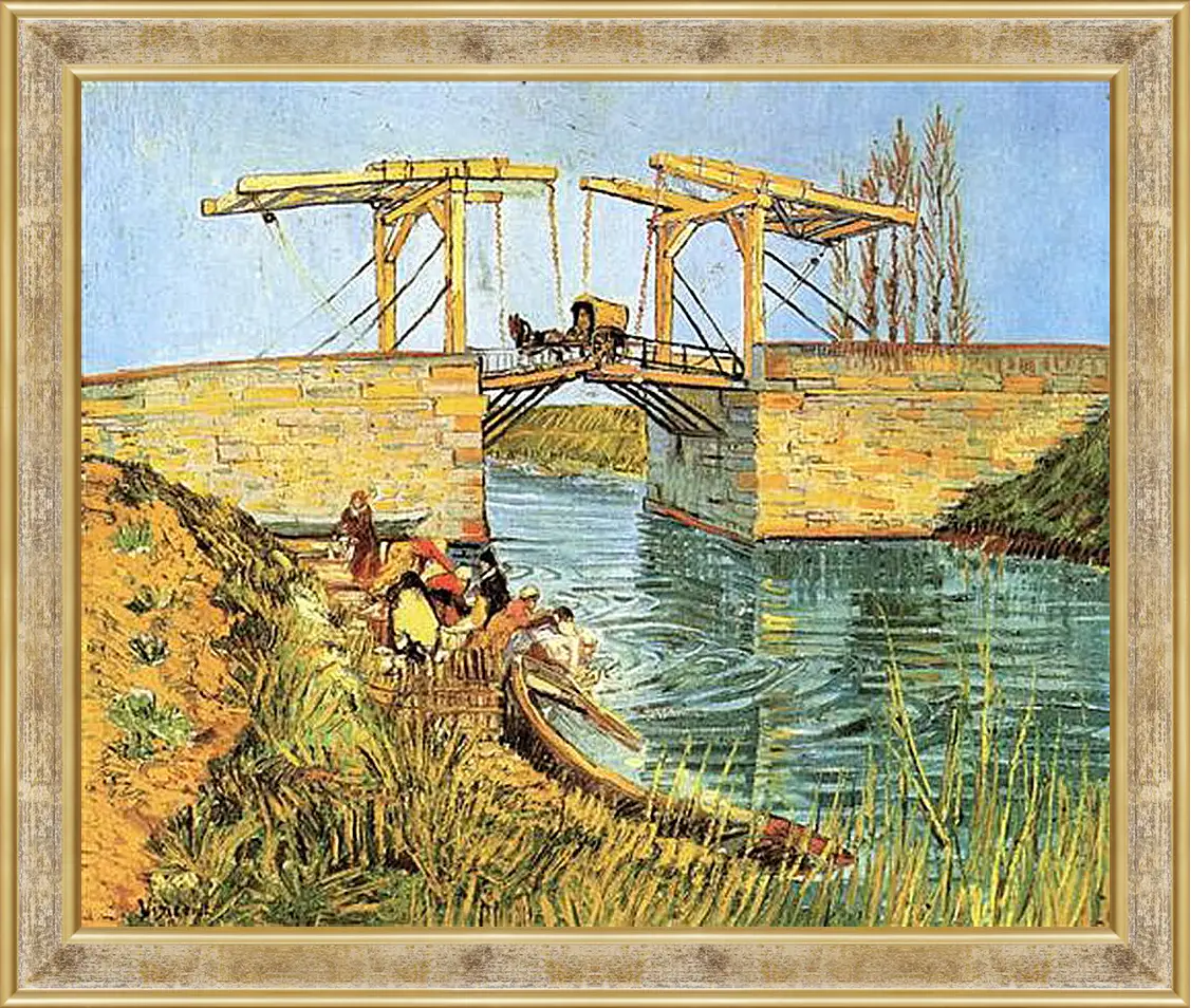 Картина в раме - The Langlois Bridge at Arles with Women Washing. Винсент Ван Гог